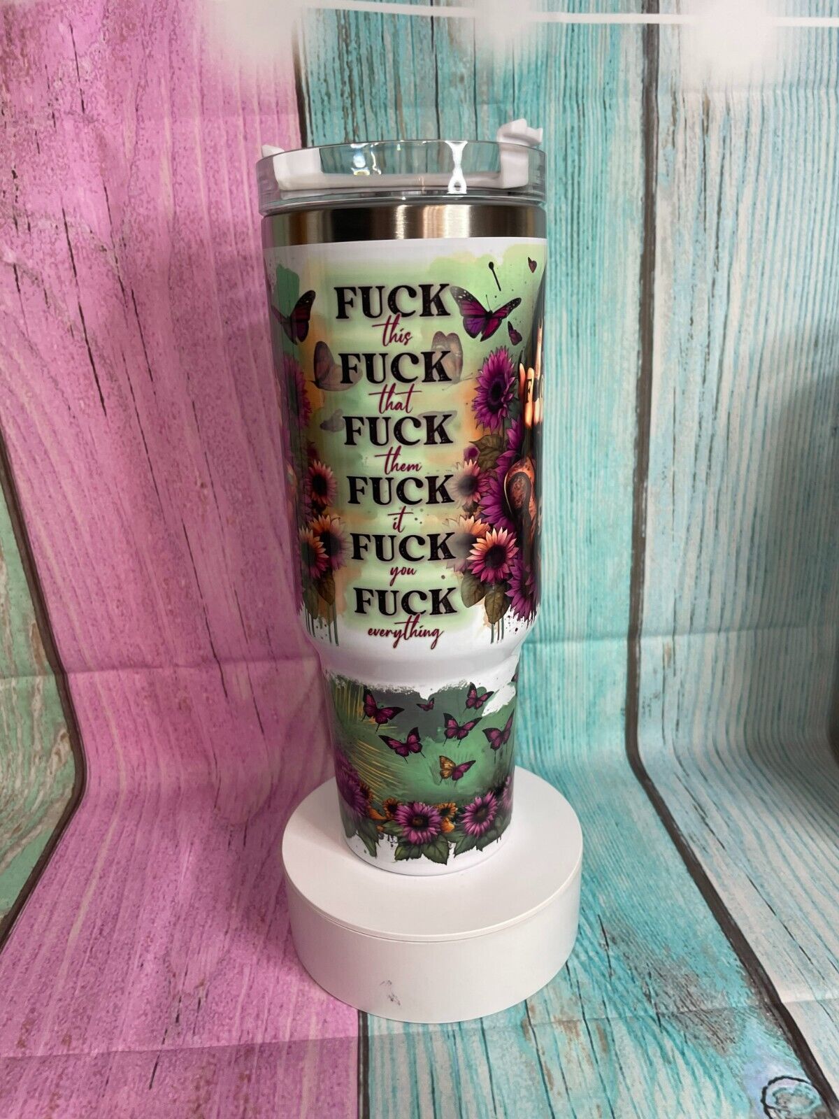 F*ck This F*ck That 40oz insulated tumbler with handle and straw stainless steel