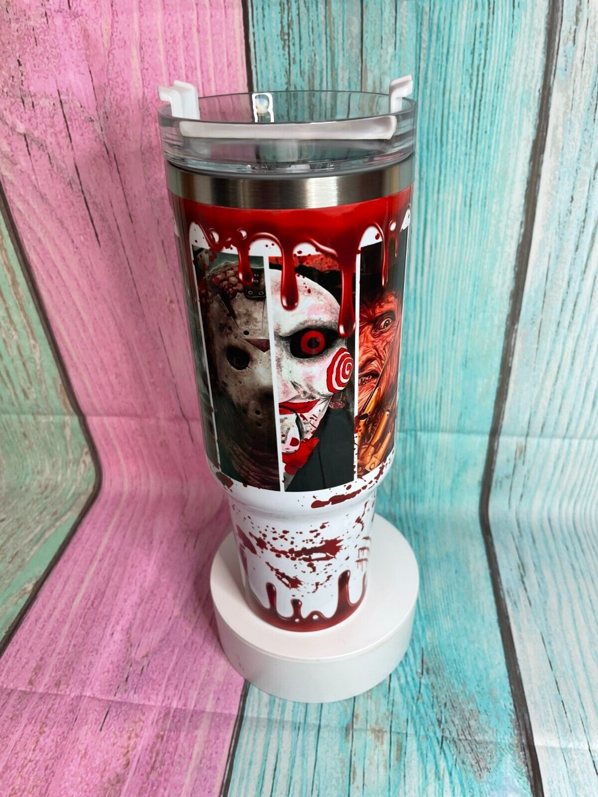Horror Slideshow 40oz insulated tumbler Water Bottle with handle, lid & Straw Hot/Cold