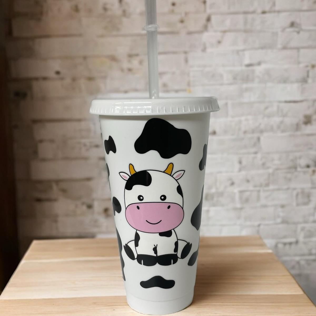 Cute Cow, cow print cold cup, 24oz tumbler with lid & straw cute cow