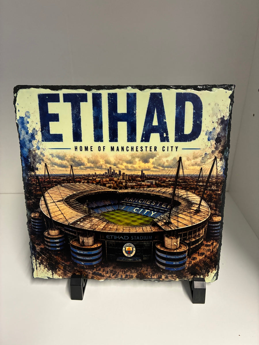 Football Stadium Photo Slate 18 x 18cm Ethiad