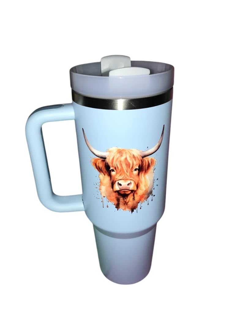 Handmade Highland Cow Design Tumbler, 40oz dupe, Hot & Cold, water bottle, Highland Cow design.