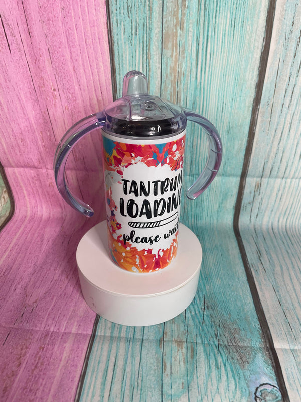 Funny 'Tantrum Loading' Sippy Cup with two lids and straw, Perfect for toddlers, water bottle. Sippy Cup Tumbler Children's drinks bottle