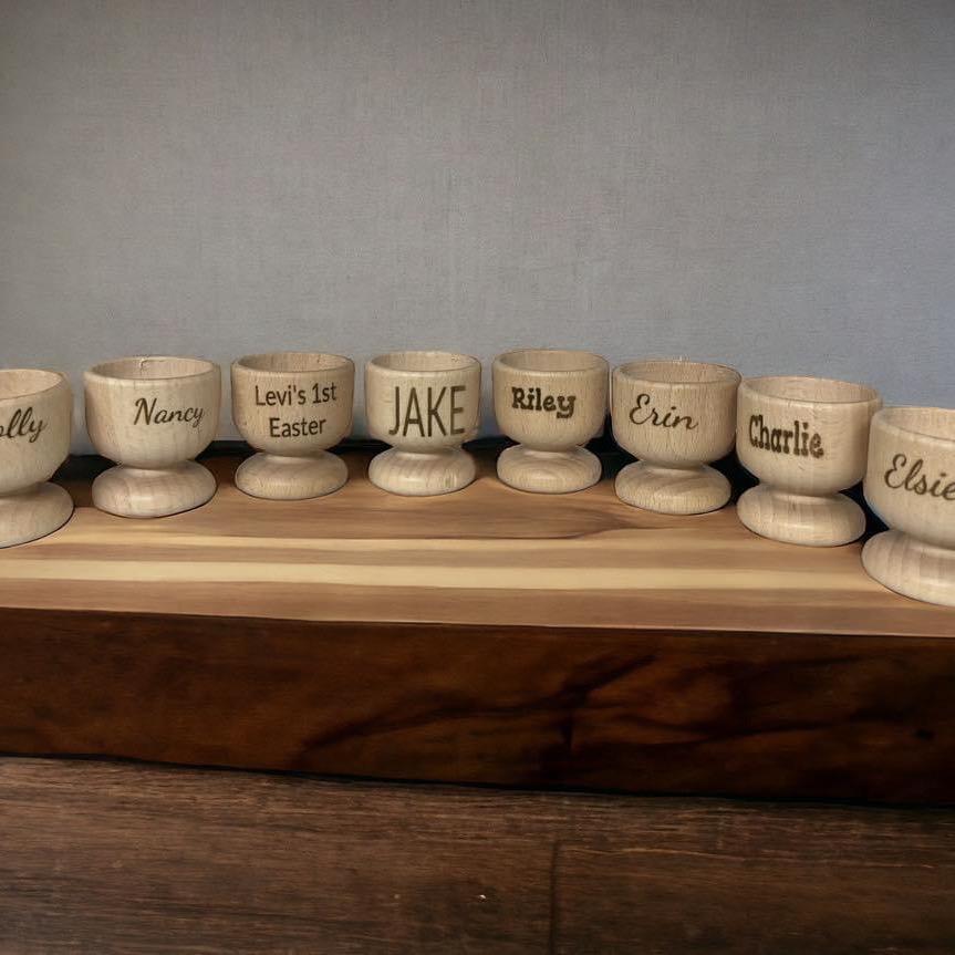 Personalised wooden egg cups - Breakfast Drinkware Engraved