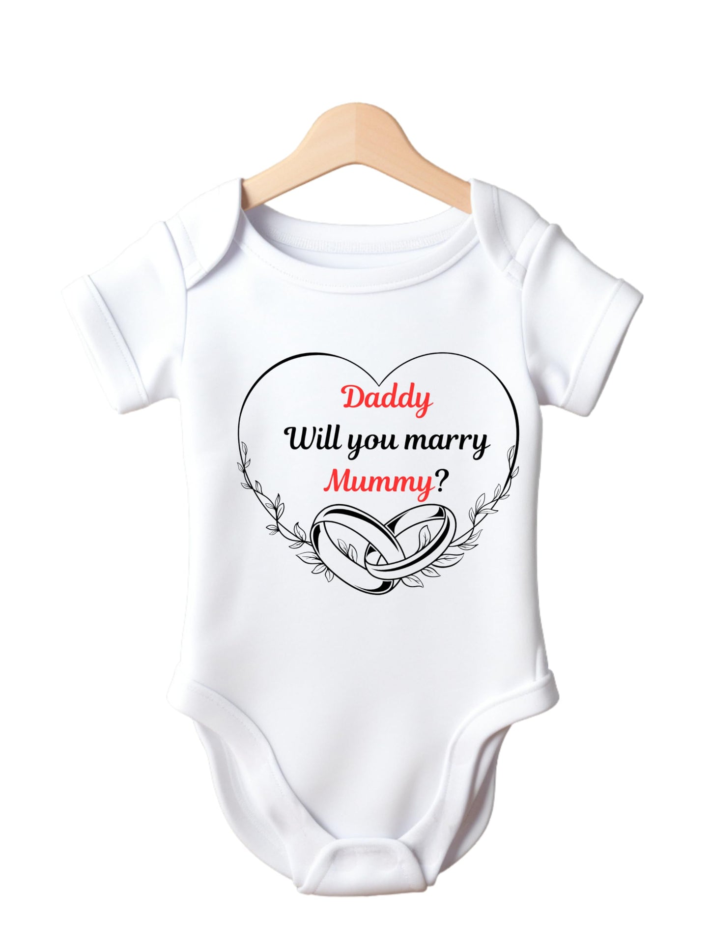 Baby Marriage Proposal Bodysuit, White Cotton, 'Will You Marry Mummy' Design with Heart and Rings