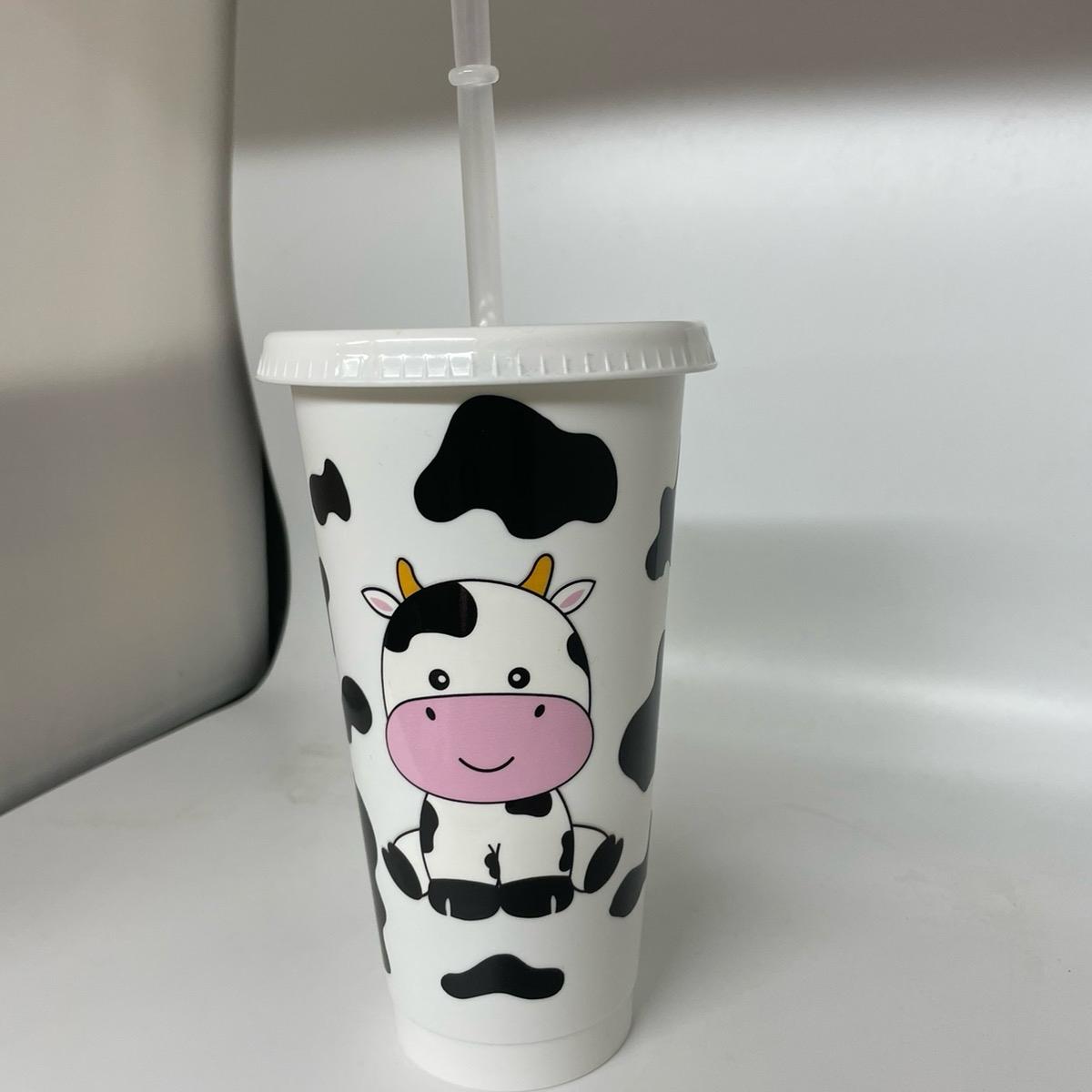 Cute Cow, cow print cold cup, 24oz tumbler with lid & straw cute cow