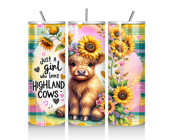 Just a girl who loves Highland Cows 20oz Stainless Steel Tumbler with Lid & Straw - Cute Design for Hot & Cold Drinks - Cup, Drinkware