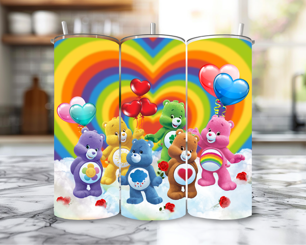 Carebears  stainless steel 20oz skinny tumbler with Metal Straw