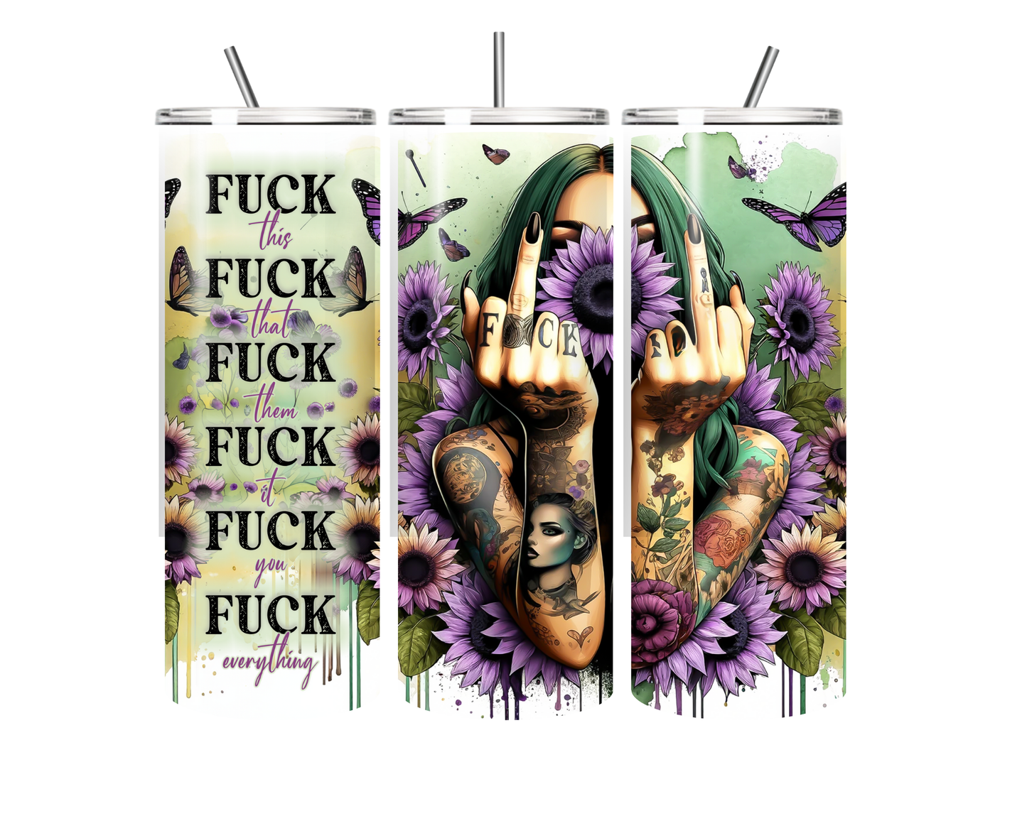 F*ck this, F*ck that explicit inspired stainless steel 20oz tumbler with straw
