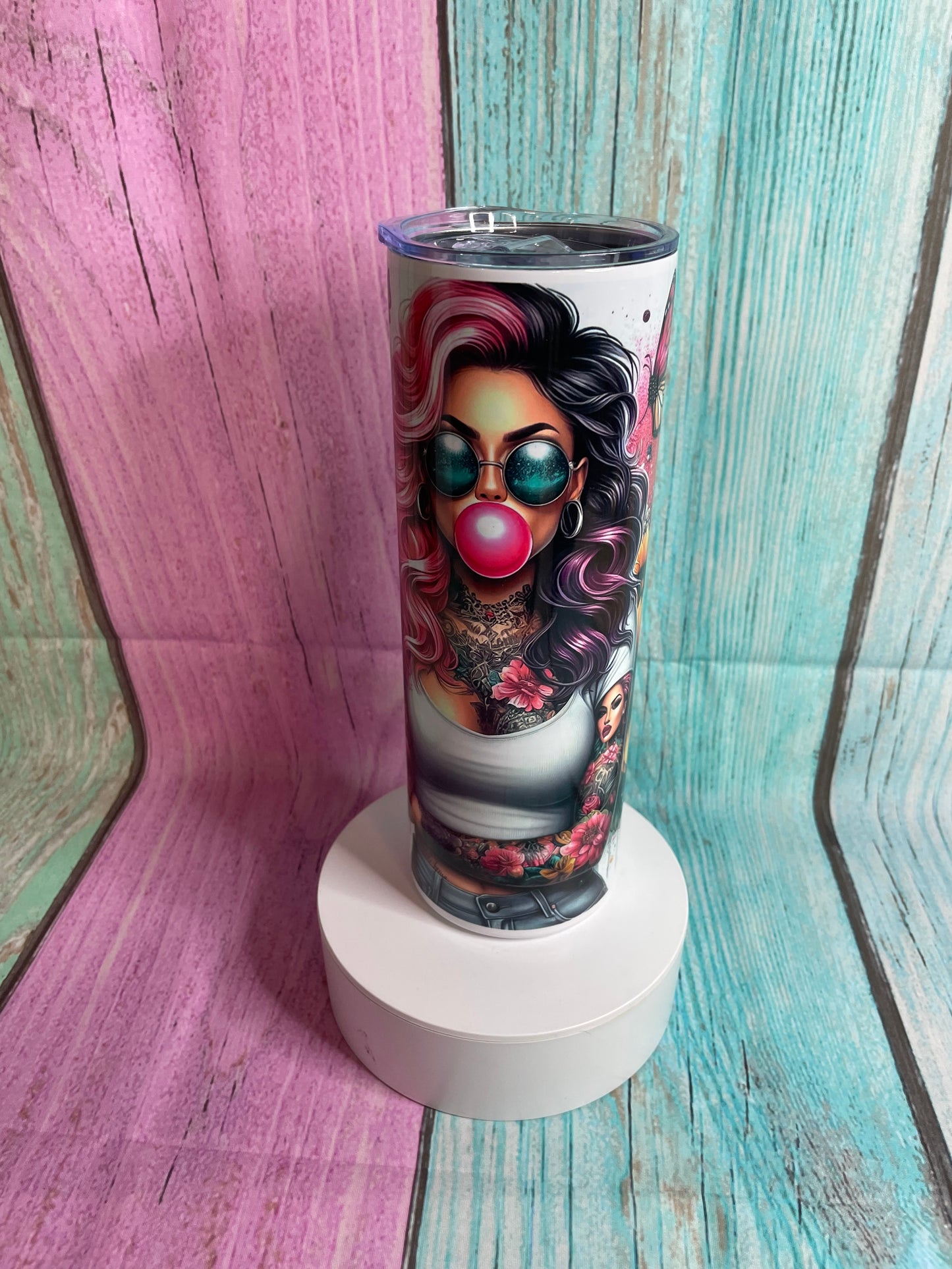 Girl with bubblegum fthis fthat inspired stainless steel tumbler with straw