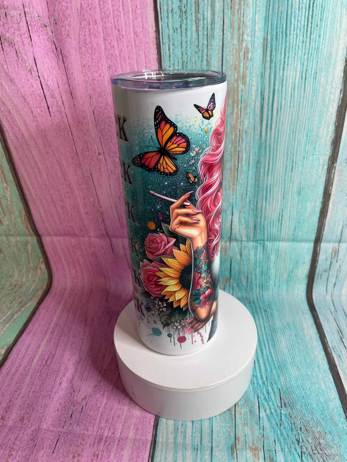 Girl with bubblegum fthis fthat inspired stainless steel tumbler with straw