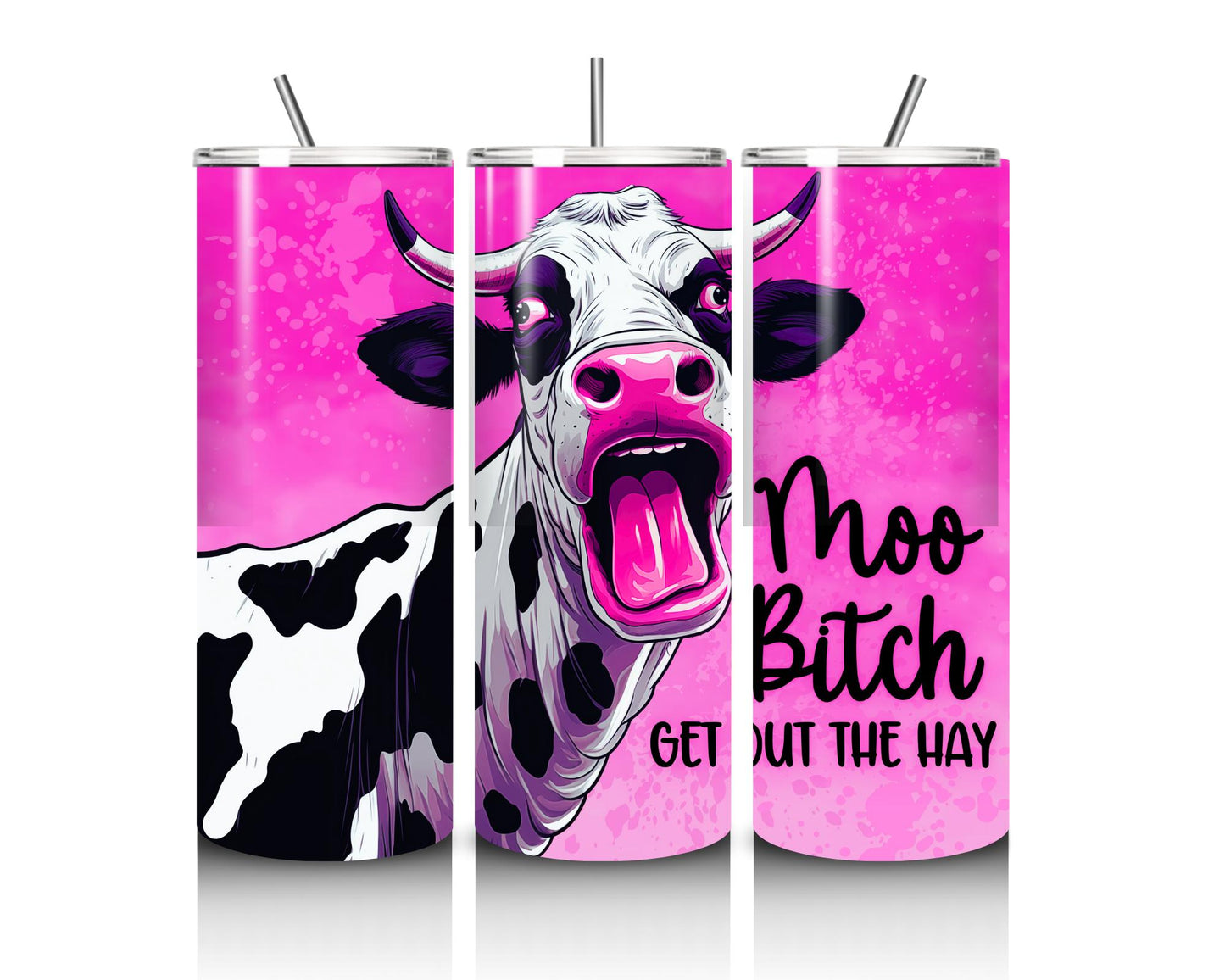 Funny Moo B*tch Get Out of the Way Stainless Steel Tumbler with Lid & Straw - Cow Design - 20oz - Cup, Mug