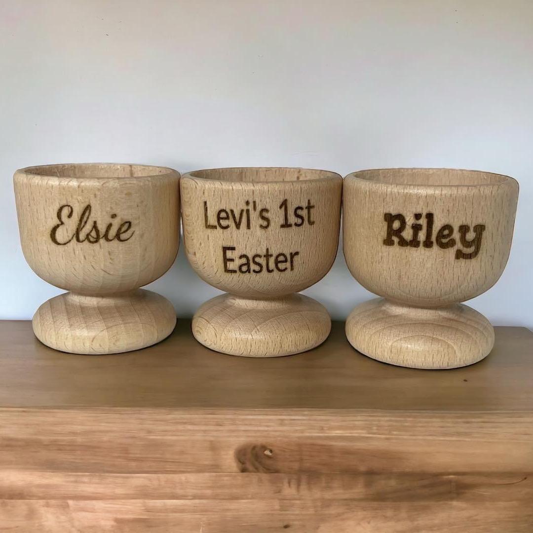 Personalised wooden egg cups - Breakfast Drinkware Engraved