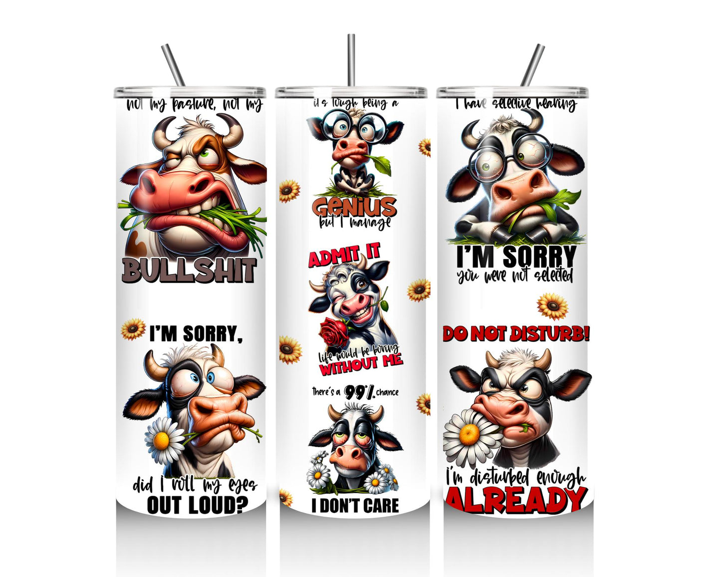 Funny Sarcastic Cow Design Tumbler, Mug Shot Cow Tumbler 20oz stainless steel, hot & Cold, with Lid and Straw - Water Bottle