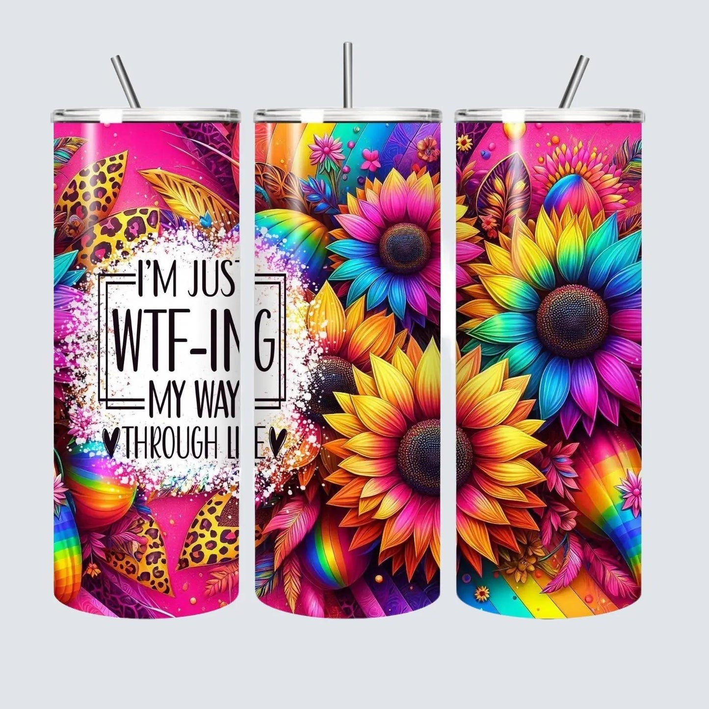 Funny 'I'm Just WTF-ING my way through Life' 20oz Stainless Steel Tumbler with Lid and Straw for Hot and Cold Drinks - Drinkware, Mugs