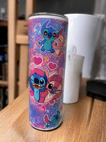 Stitch and Angel style stainless steel tumbler with straw