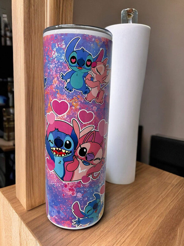 Stitch and Angel style stainless steel tumbler with straw