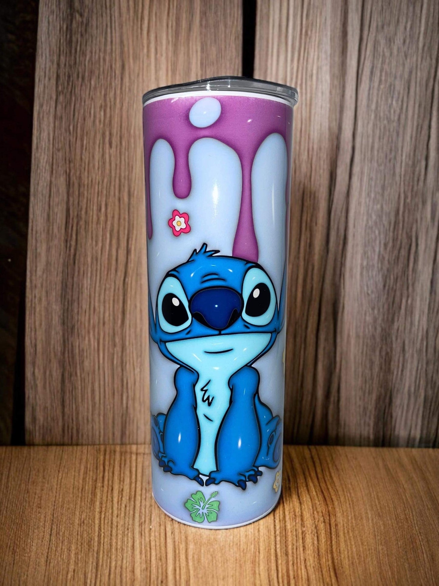 Stitch drip style stainless steel tumbler with straw
