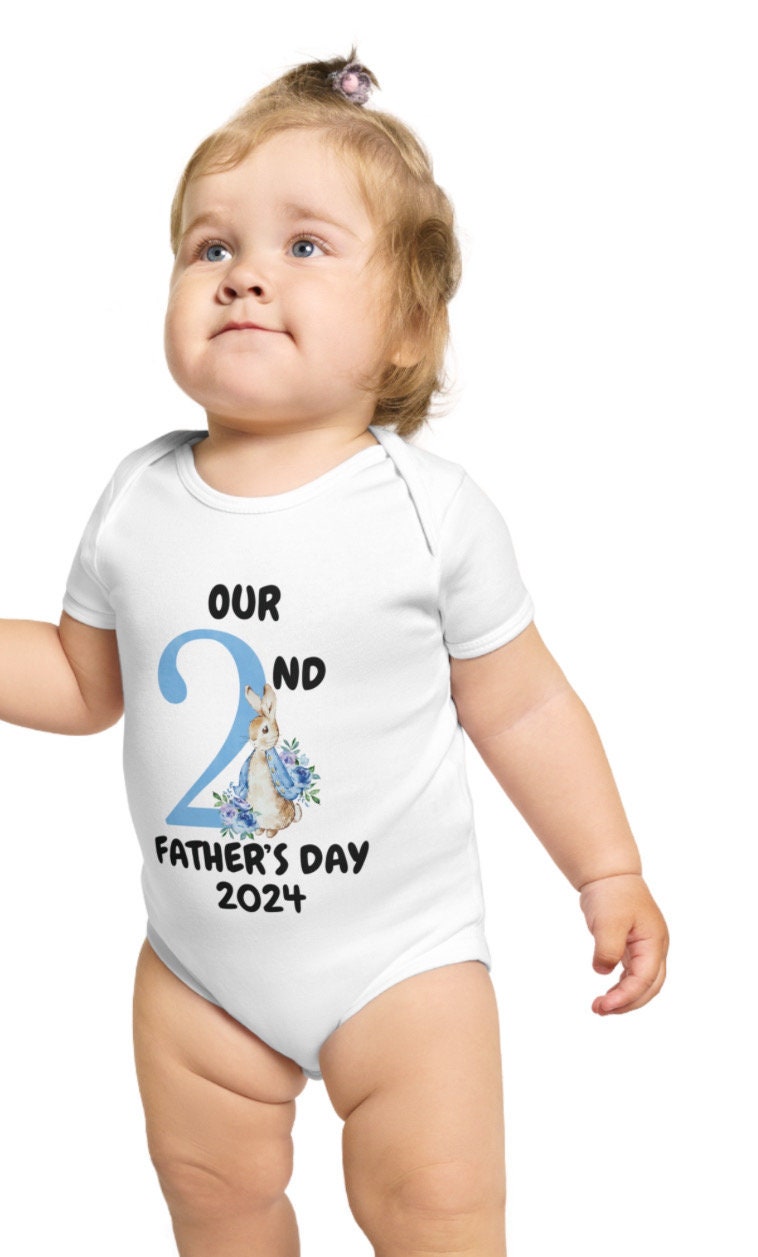 Peter rabbit/ Flopsy Rabbit happy 2nd Father’s Day baby grow pink or blue