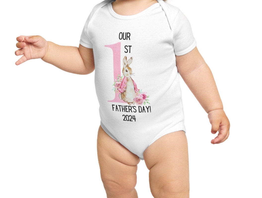 Peter rabbit/ Flopsy Rabbit happy 1st Father’s Day baby grow pink or blue