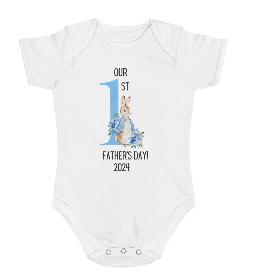 Peter rabbit/ Flopsy Rabbit happy 1st Father’s Day baby grow pink or blue