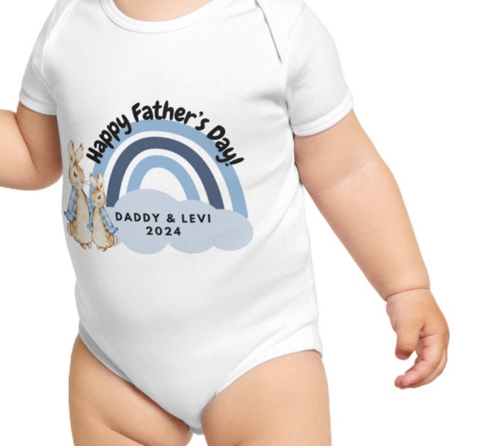 Peter rabbit/ Flopsy Rabbit happy  Father’s Day rainbow baby grow pink or blue