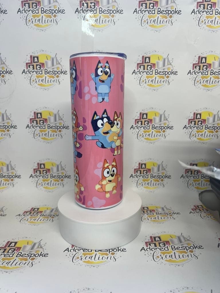 Pink Bluey stainless steel tumbler with straw