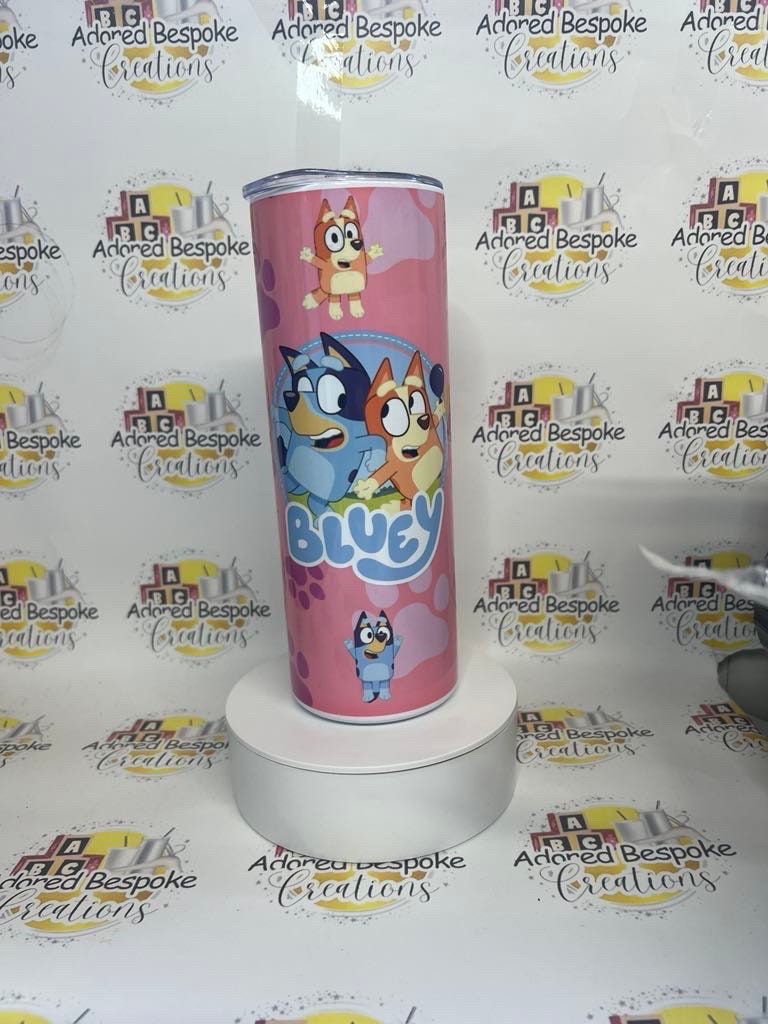Pink Bluey stainless steel tumbler with straw