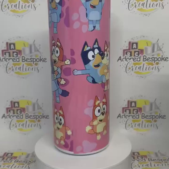 Pink Bluey stainless steel tumbler with straw