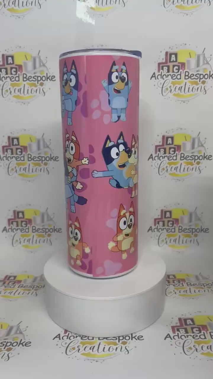 Pink Bluey stainless steel tumbler with straw